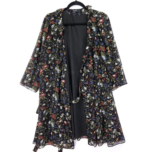 Madewell Ruffled Wrap Dress Size Medium Sheer-Sleeve in Finch Floral - Picture 4 of 16